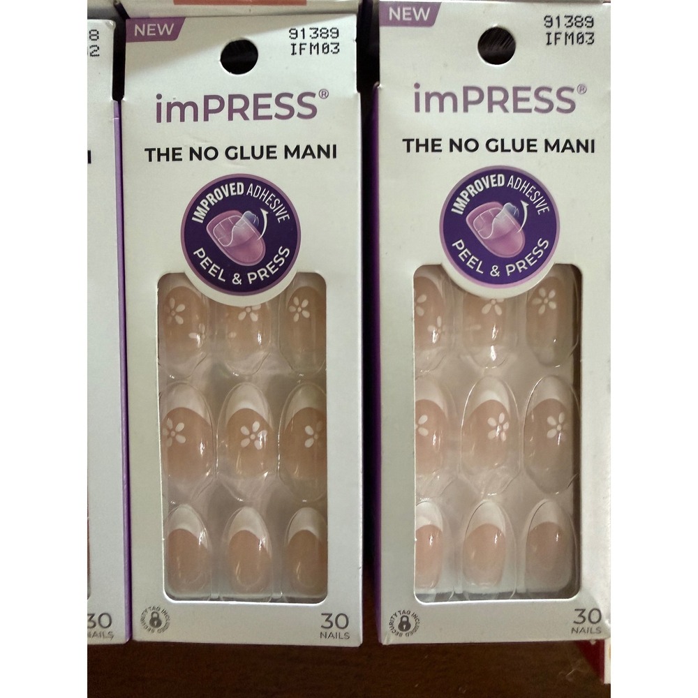 Kiss imPRESS Press On Nails Lot 10 Packs French Tip Heart Floral No Glue Mani - Picture 3 of 7